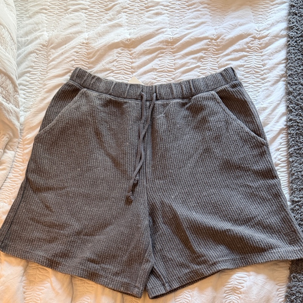 PINK Victoria's Secret Ribbed Knit High-Waist Drawstring Shorts - Gray